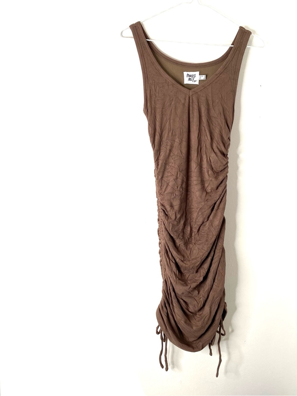 Princess Polly Brown Ruched Drawstring Bodycon Mini Dress Sleeveless